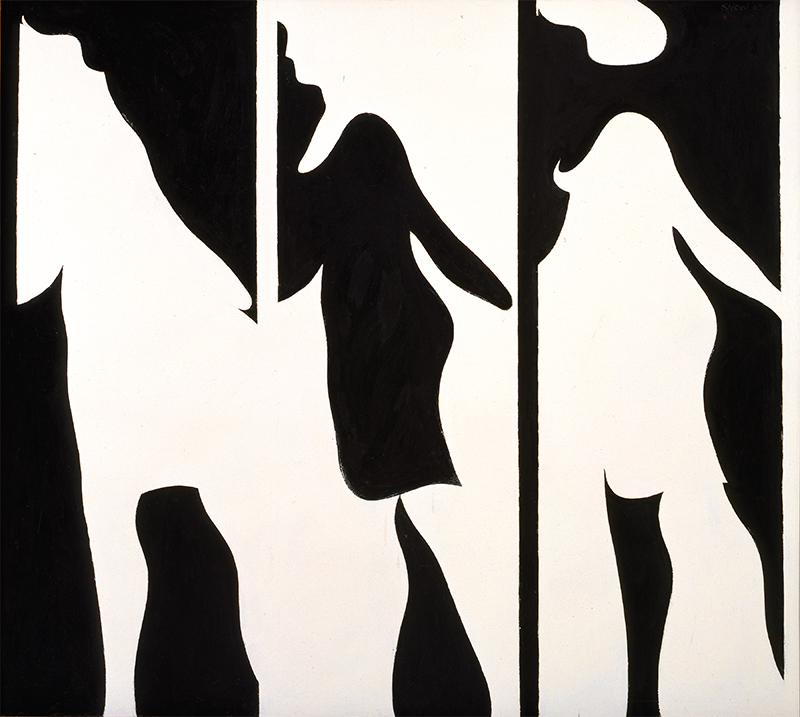 Black and white painting in an abstract style.