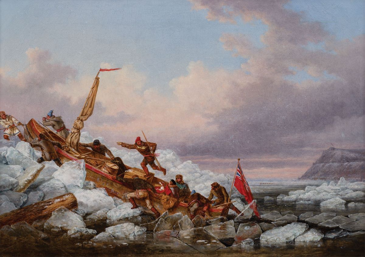 Cornelius Krieghoff – Crossing the St. Lawrence with the Royal Mail Oil painting