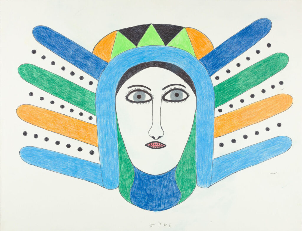 face in coloured pencil, felt-tip pen on paper