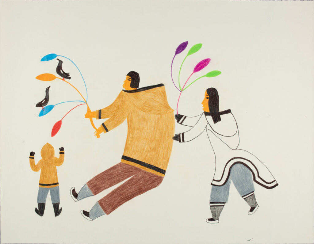 3 people in coloured pencil and felt-tip pen on paper