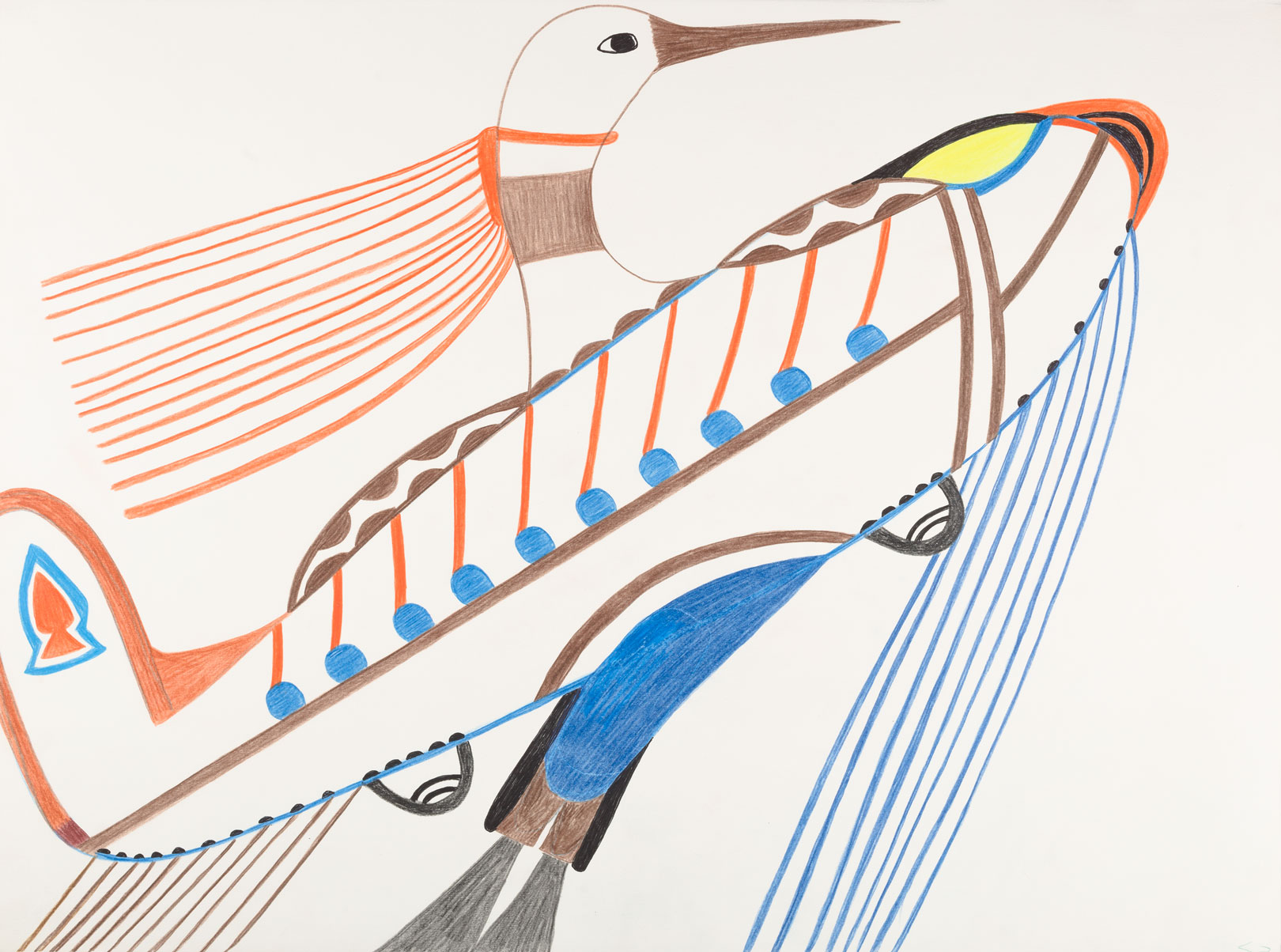 goose representation in coloured pencil and felt-tip pen on paper