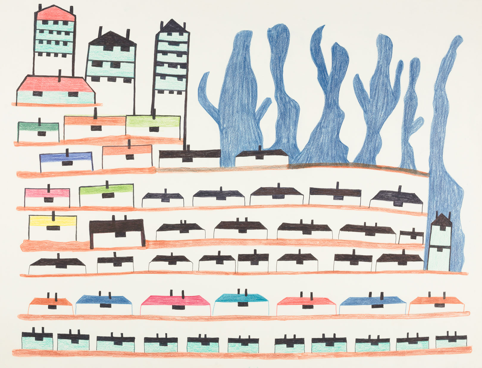 CD.24.4034_WEB busy city in coloured pencil and felt-tip pen on paper