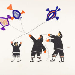 3 people flying kites in felt-tip pen on paper