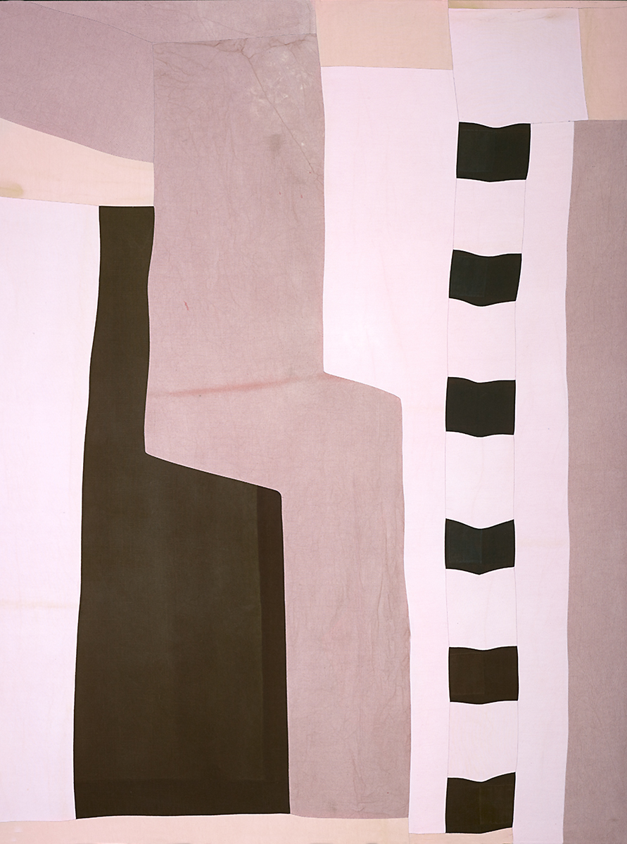 Cotton panel consisting of angular blocks of colour: black, white, pink and light purple.